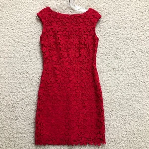 LRL Ralph Lauren Kleid 4 Erwachsene Rot Mini Häkel Blumen Overaly Etui Damen - Bild 1 von 8