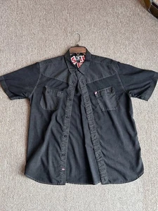 Split Vintage Y2K Button Down Men's Large Short Sleeve Black Skater 2004 Shirt - Picture 1 of 10