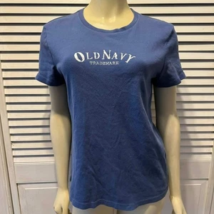 Old Navy blaues Damen Kurzarm T-Shirt mit weißem Logo, Größe S - Bild 1 von 7