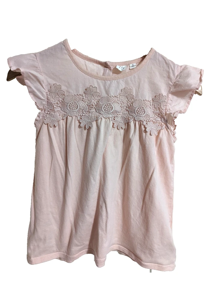 Gap Kids Solid Pink Top Blouse XL (12) Tunic Short Sleeve Embroidered Floral  - Image 1 of 4