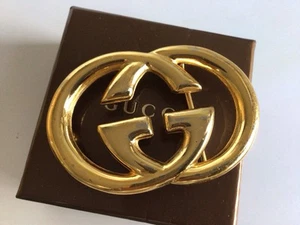 GUCCI Signed GG LOGO METAL BELT BUCKLE / Made In Italy PATENT N. 52808/75 - Box - Picture 1 of 14