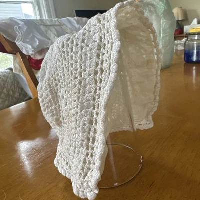 Vintage Hand Crocheted Baby Christining Cap Bonnet - lined - Image 1 of 4