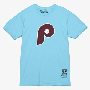Philadelphia Phillies T Shirt Sz Large Light Blue Mitchell Ness Cooperstown NEW - Picture 1 of 15