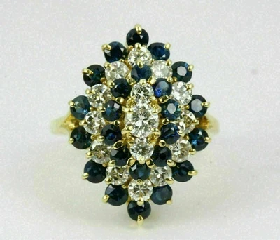 2CT Round Lab Created Blue Sapphire &Diamond Cluster Ring 14K Yellow Gold Plated - Image 1 of 3