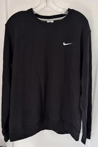 Nike Club Fleece black French Terry Crew Long Sleeve 100% Cotton Mens Size XL - Picture 1 of 8