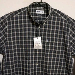 Barbour Shirt Mens XL New Long Sleeve Button Tailored Fit Green White Striped - Picture 1 of 8