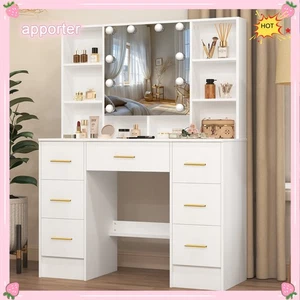 Waschtisch Set mit beleuchtetem Spiegel 11 LED Leuchtmittel Schmink Schminktisch Schreibtisch für Mädchen - Bild 1 von 12