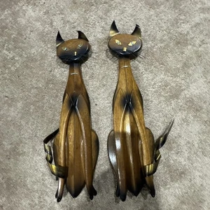 Rare Vintage Mid Century Pair of Wood Metal Siamese Cat Wall Art ROMM Mfg NYC - Bild 1 von 24