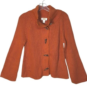 Talbots Petites orange gerippter Strickpullover Cardigan Knebel Herbst Gr. PM neu mit Etikett - Bild 1 von 5