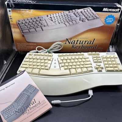 Microsoft Natural Keyboard Elite Beige PS/2 Port USB Wired Ergonomic Win9X Box - Image 1 of 4