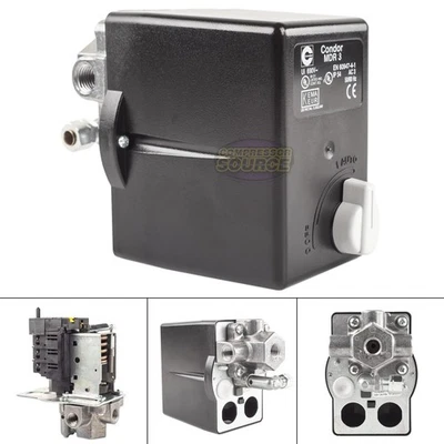 Interruptor de presión de 4 puertos Condor MDR3/11 105-135 PSI sobrecarga ajustable 1/4" FNPT Foto 1 de 4