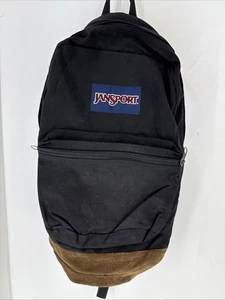 Vintage Jansport Backpack Leather Bottom Black 90s Y2K - Picture 1 of 2