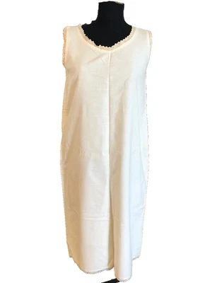 ANTIQUE EDWARDIAN WHITE LINEN SLIP with lace trim size S - Image 1 of 4
