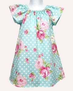 Flower fuller sleeve girls dress Peasant flowers dress Polka dots and roses litt - Picture 1 of 4