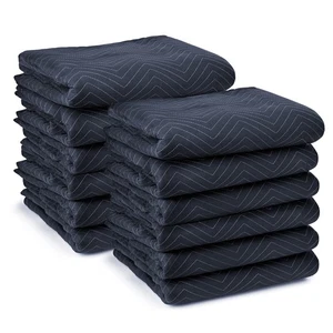 12 Moving Blankets Furniture Pads - Pro Economy - 80" x 72" Navy Blue and Black - Picture 1 of 5
