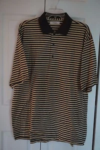 Turnbury Short Sleeve Polo Shirt Size L Beige Dark Gray Striped - Picture 1 of 4