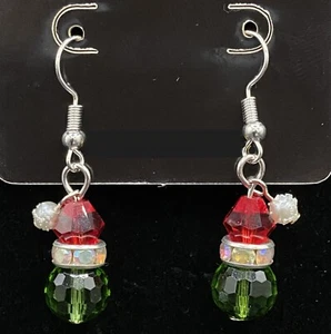 Grinch Style Glass with Crystal & Faux Pearl Earrings by Neanie-Bot - Picture 1 of 1