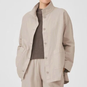 EILEEN FISHER Stand Collar Jacket in Wheat Size XS Oversized Hemp Organic Cotton - Foto 1 di 14