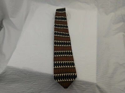 EMBASSY 方领领带,黑色和金色几何图案 100% 丝绸 美国 57  — 第 1/3 张图片