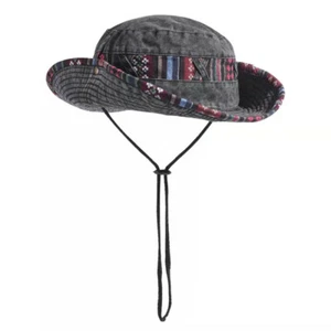 Women Folkloric Fisherman Cap Men Cowboy Hat Sun Proof Drawstring Hat - Picture 1 of 9
