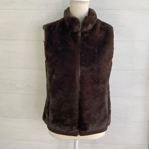 Talbots - Dark brown faux fur sleeveless full zip vest, S - Picture 1 of 6
