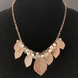 Kohls Metal Necklace Copper Tone Single Strand Beaded with Graduated Leaves - Picture 1 of 2