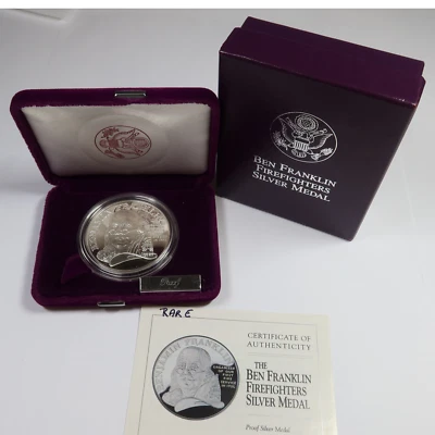 1992 Ben Franklin Firefighters 1 oz Silver Proof Medal with Box & COA #52522Q - Image 1 of 4