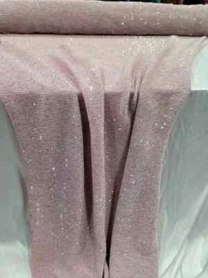 Pleated Stretch Fabric By The Yard Embroidery Sequin Pink Blush For Dress - Image 1 of 4