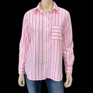 LOFT Womens White Pink Stripe Long Sleeve Collared Button Down Shirt Size S NWT - Picture 1 of 9