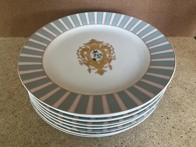Set Of 8 Carleton Varney Greenbrier Garden Hotel Dinner Plates Blue Pink - Image 1 of 4