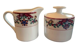 Fitz & Floyd Babbo Natale Lista 1994 Zuccheriera Creamer Set Babbo Natale Vintage - Foto 1 di 11