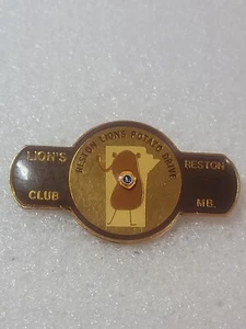 Vintage Reston Lions Club Gold Tone Enamel Potato Drive Lapel Pin Manitoba Latch - Picture 1 of 3