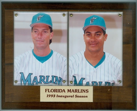 1993 Florida Marlins Wood Plaque with Photos Dave Magadan & Orestes Destrade Cover