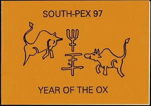 Folleto de exhibición de sellos South-Pex 1997 Año del OX. 2 x 45c Navidad Is. RHS-A. - Imagen 1 de 3