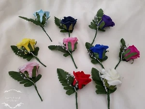 Buttonholes Wedding Flowers Groom Best man Red/ Pink/ Purple Various colours - Picture 1 of 27