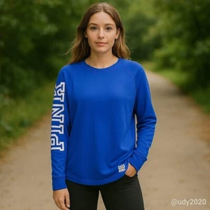 Camisa Victoria Secret ROSA Raglán Ropa Activa Manga Larga Malla Azul De Gran Tamaño S - Imagen 1 de 8
