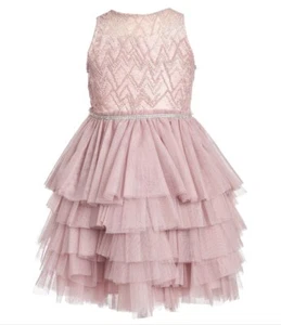 BADGLEY MISCHKA Girl's Pink Beaded Tulle Party Dress #48349300 NWT - Picture 1 of 2