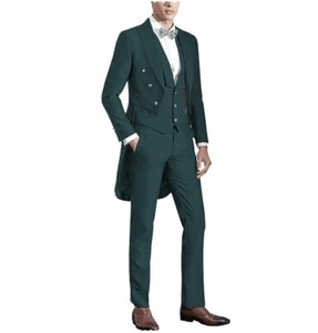 Men Tuxedos Suits 3pcs Sets Double Breaste Slim Fit Formal Prom Groom Peak Lapel - Picture 1 of 26