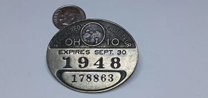 OHIO REGESTERED CHAUFFEUR PIN 1 3/8 X 1 3/4", EXPIRES 9/23/48, #178863 - Picture 1 of 2
