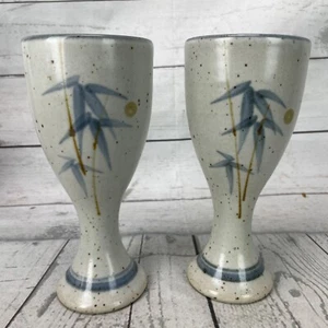 Studio Pottery Goblets Set Of 2 Hand Turned Chalice Vintage Wine Glasses Stamped - Picture 1 of 18