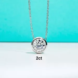 Collana 2ct Ciondolo Oro Bianco Diamante Test Pass Creato in Laboratorio VVS1/D Taglio Tondo - Foto 1 di 3