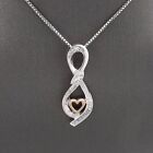 Sterling 10k Rose Gold Heart Natural Diamond Figure 8 Infinity Pendant Necklace
