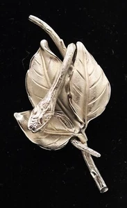 Vintage silberfarbene Statement-Brosche Schlange Blatt Zweig Schlange - Bild 1 von 12