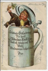 1896 German Advertising Postcard Comic Boy in Beer Stein w/ Turnip Munich - Picture 1 of 2
