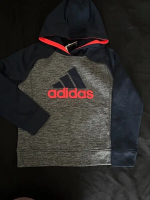 Adidas Boys Pullover Hoodie Sweatshirt Front Pocket(GRAY/NAVY/ORANGE S-8) NWT - Image 1 of 4