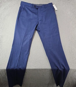 Tommy Hilfiger Dress Pants Mens 32 Blue Lowen Unhemmed Suit Trouser Flat Front - Picture 1 of 12