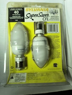 SYLVANIA 25986 CFL CANDLABRA SCREW LAMP 2700L WARM WHITE  W/Adapter For Full Bas - Image 1 of 3
