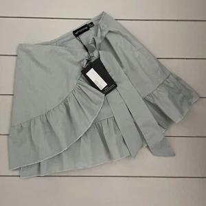 Pretty Little Thing Wrap Skirt Tie up Sage Green Petite Woven Size XS UK4 22"W - Picture 1 of 10