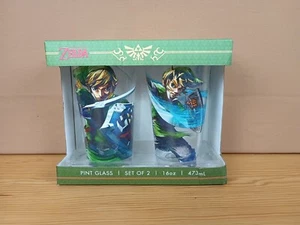 Legend of Zelda Link Skyward Sword 16oz Pint Glass Set Glass Nintendo - Picture 1 of 7