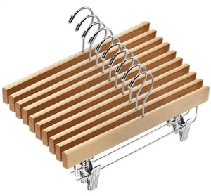 AMKUFO 20pcs Wooden Pants Hangers Solid Pants Hangers with Adjustable Clips 14 - Picture 1 of 7